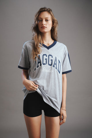 GRADUATE OVERSIZED V-NECK TEE GREY MARLE