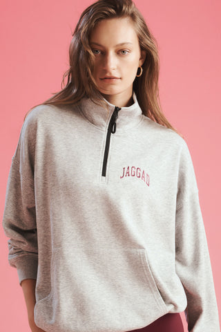 LOVE CLUB HALF-ZIP SIGNATURE SWEATER GREY MARLE