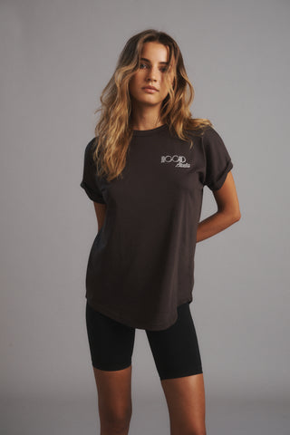ORCHID CUFFED SLEEVE TEE COFFEE BEAN
