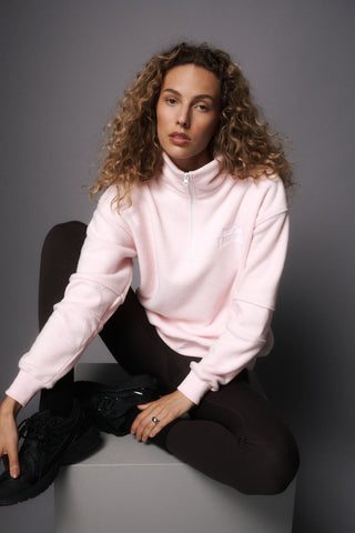 SCENIC ZIP-NECK THERMAFLEECE SWEATER BARELY PINK