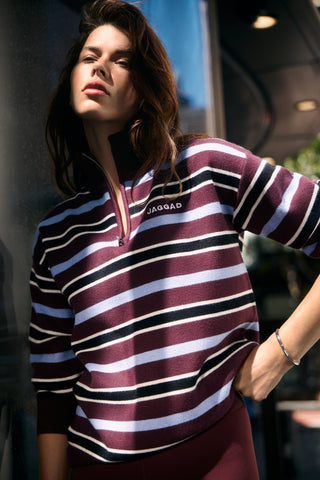 MIAMI HALF-ZIP KNIT SWEATER CHERRY STRIPE