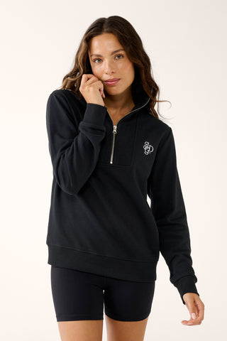 COLLEGE ZIP-NECK CLASSIC SWEATER BLACK