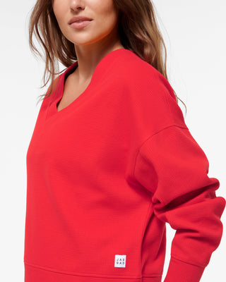 KEPLER V-NECK WAFFLE SWEATER RED