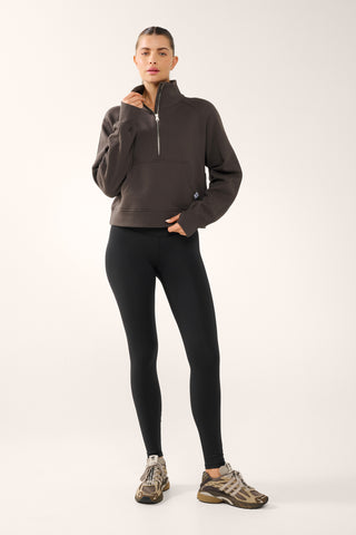ESSENTIAL HALF-ZIP DELUXE SWEATER ESPRESSO