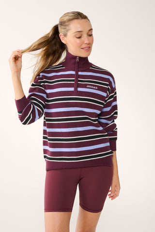 MIAMI HALF-ZIP KNIT SWEATER CHERRY STRIPE
