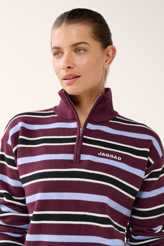 MIAMI HALF-ZIP KNIT SWEATER CHERRY STRIPE