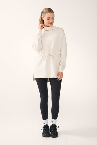 MOMENTUM LONGLINE CINCH-WAIST SOFTSCUBA SWEATER