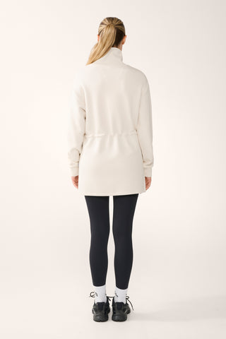 MOMENTUM LONGLINE CINCH-WAIST SOFTSCUBA SWEATER