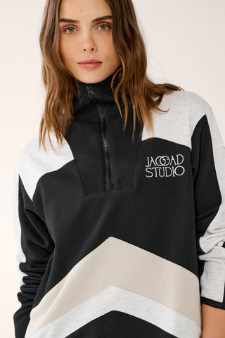 ASTOR LONGLINE HALF-ZIP SWEATER BLACK