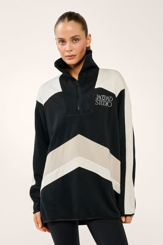 ASTOR LONGLINE HALF-ZIP SWEATER BLACK