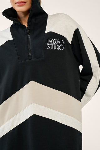 ASTOR LONGLINE HALF-ZIP SWEATER BLACK