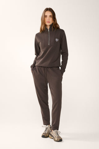 COLLEGE ZIP-NECK CLASSIC SWEATER ESPRESSO