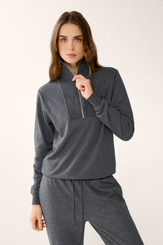 COLLEGE ZIP-NECK CLASSIC SWEATER CHARCOAL MARLE