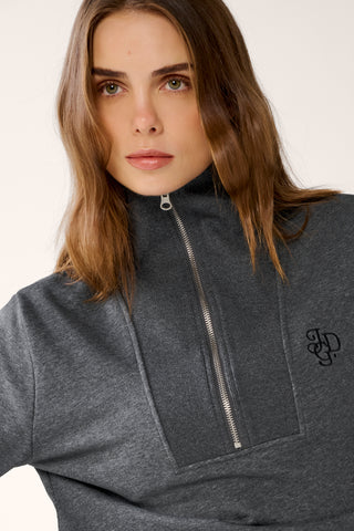 COLLEGE ZIP-NECK CLASSIC SWEATER CHARCOAL MARLE
