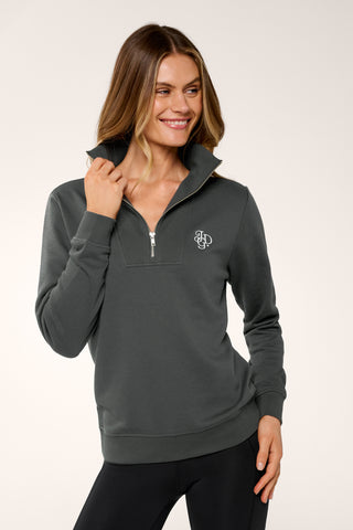 COLLEGE ZIP-NECK CLASSIC SWEATER GRAPHITE