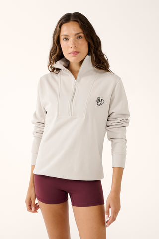 COLLEGE ZIP-NECK CLASSIC SWEATER STONE