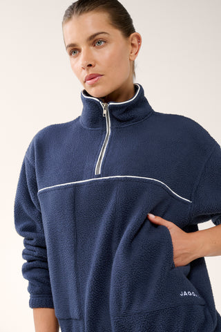 TERRAIN PIPED HALF-ZIP THERMAFLEECE SWEATER DARK NAVY