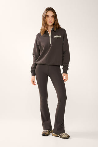 REFORM ZIP-NECK COLLARED SWEATER ESPRESSO
