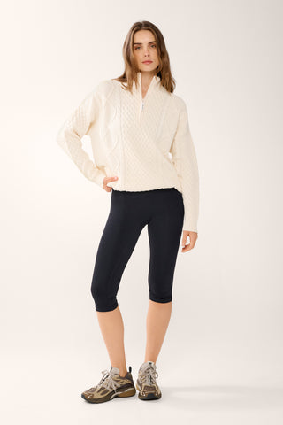 REFORM HALF-ZIP CABLE KNIT SWEATER SWAN WHITE