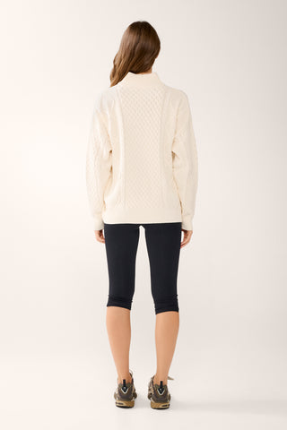REFORM HALF-ZIP CABLE KNIT SWEATER SWAN WHITE