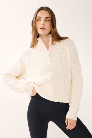 REFORM HALF-ZIP CABLE KNIT SWEATER SWAN WHITE