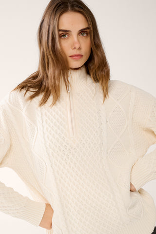 REFORM HALF-ZIP CABLE KNIT SWEATER SWAN WHITE
