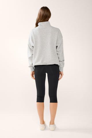 REFORM ZIP-NECK RIB PANEL SIGNATURE SWEATER GREY MARLE