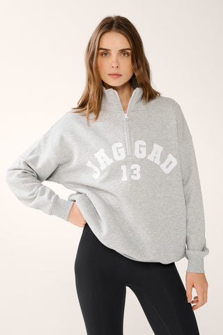 REFORM ZIP-NECK RIB PANEL SIGNATURE SWEATER GREY MARLE