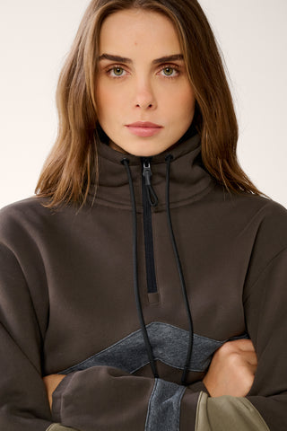 CENTERED LONGLINE HALF-ZIP SWEATER ESPRESSO