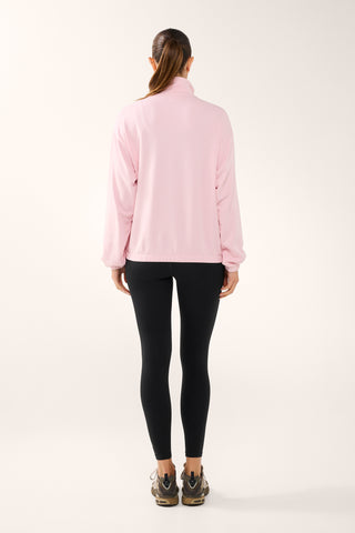 SPORTY ZIP-NECK SWEATER CHALK PINK