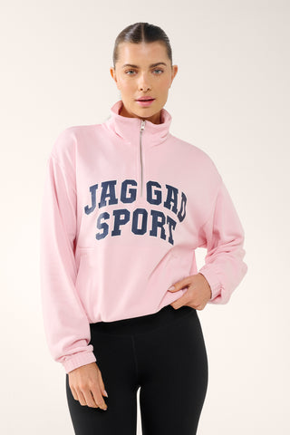 SPORTY ZIP-NECK SWEATER CHALK PINK