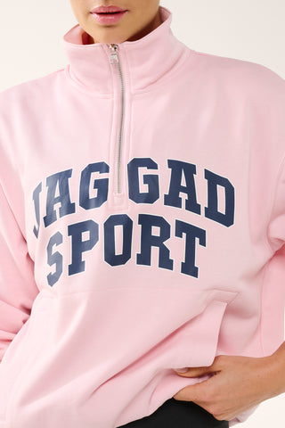 SPORTY ZIP-NECK SWEATER CHALK PINK