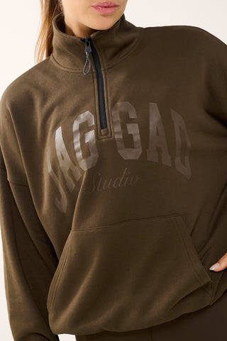 BLOOM HALF-ZIP SIGNATURE SWEATER MOCHA