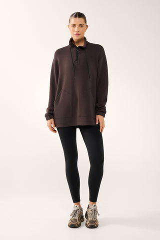 FOUNDATION LONGLINE HALF-ZIP SOFTSCUBA SWEATER COFFEE BEAN