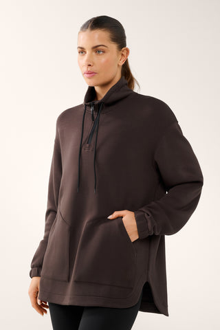 FOUNDATION LONGLINE HALF-ZIP SOFTSCUBA SWEATER COFFEE BEAN