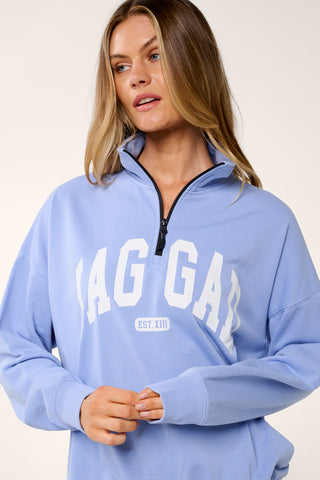 MODE HALF-ZIP SIGNATURE SWEATER CORNFLOWER BLUE