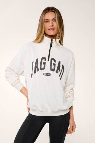 MODE HALF-ZIP SIGNATURE SWEATER OATMEAL MARLE