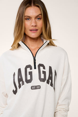 MODE HALF-ZIP SIGNATURE SWEATER OATMEAL MARLE