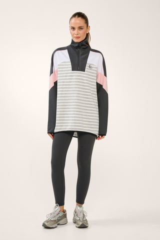 AVENUE LONGLINE HALF-ZIP SWEATER GREY MARLE