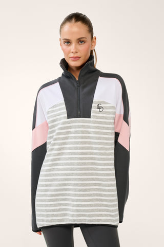 AVENUE LONGLINE HALF-ZIP SWEATER GREY MARLE