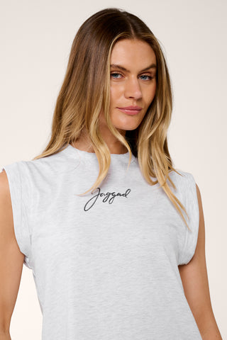 HIGHLAND CUFFED TANK WHITE MARLE