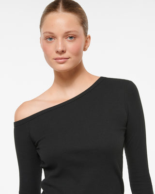 KEPLER OFF SHOULDER WAFFLE TOP BLACK