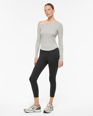 KEPLER OFF SHOULDER WAFFLE TOP GREY