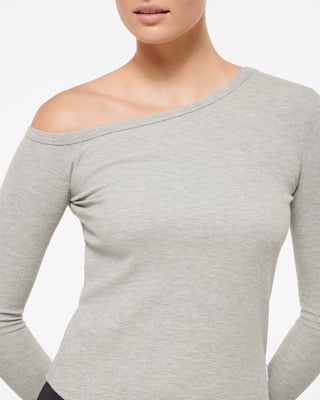 KEPLER OFF SHOULDER WAFFLE TOP GREY