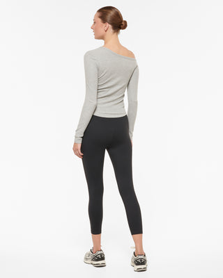 KEPLER OFF SHOULDER WAFFLE TOP GREY