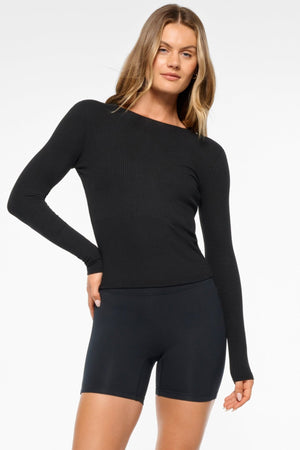 RUE TIE-BACK RIB LONG SLEEVE TOP BLACK – Jaggad