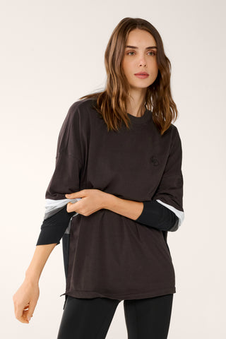 RIO PANELLED OVERSIZED LONG SLEEVE TEE CHOCOLATE