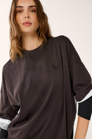 RIO PANELLED OVERSIZED LONG SLEEVE TEE CHOCOLATE