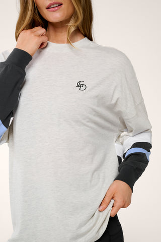 RIO PANELLED OVERSIZED LONG SLEEVE TEE OATMEAL MARLE