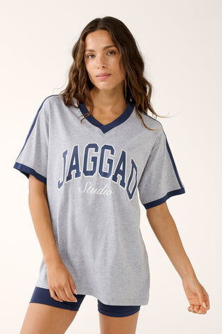GRADUATE OVERSIZED V-NECK TEE GREY MARLE